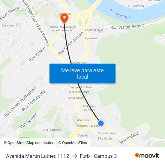 Avenida Martin Luther, 1112 to Furb - Campus 3 map