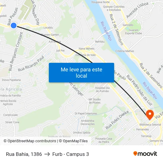Rua Bahia, 1386 to Furb - Campus 3 map