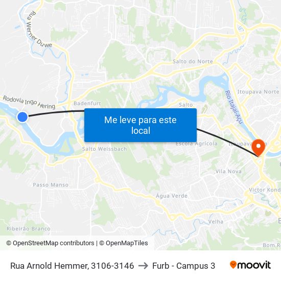 Rua Arnold Hemmer, 3106-3146 to Furb - Campus 3 map
