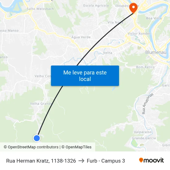 Rua Herman Kratz, 1138-1326 to Furb - Campus 3 map