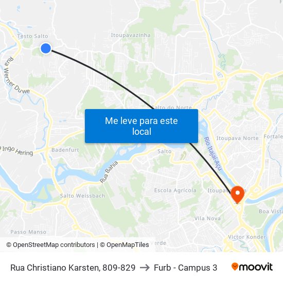 Rua Christiano Karsten, 809-829 to Furb - Campus 3 map