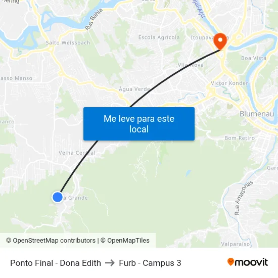 Ponto Final - Dona Edith to Furb - Campus 3 map