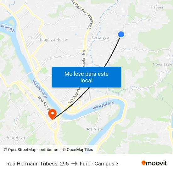 Rua Hermann Tribess, 295 to Furb - Campus 3 map