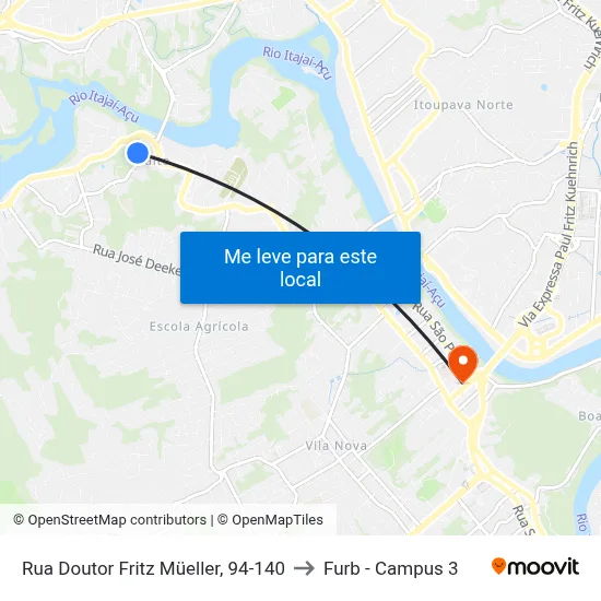 Rua Doutor Fritz Müeller, 94-140 to Furb - Campus 3 map