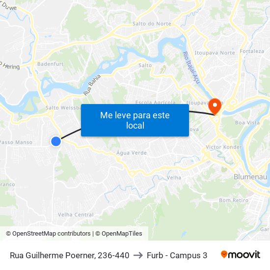 Rua Guilherme Poerner, 236-440 to Furb - Campus 3 map