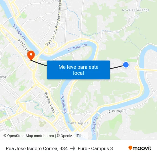 Rua José Isidoro Corrêa, 334 to Furb - Campus 3 map