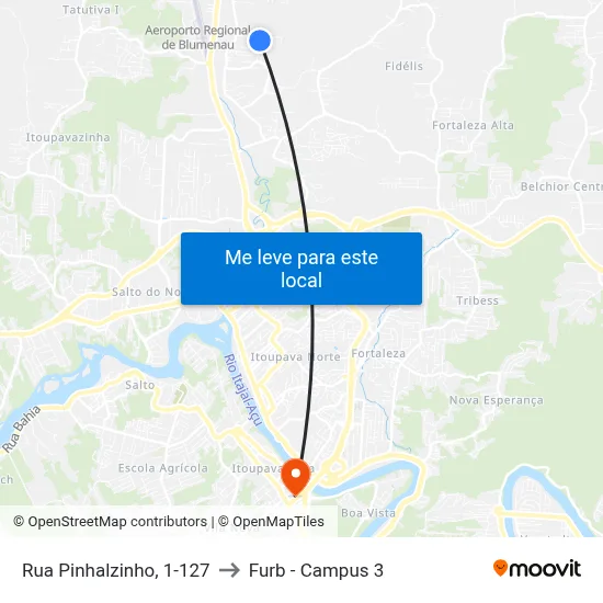 Rua Pinhalzinho, 1-127 to Furb - Campus 3 map
