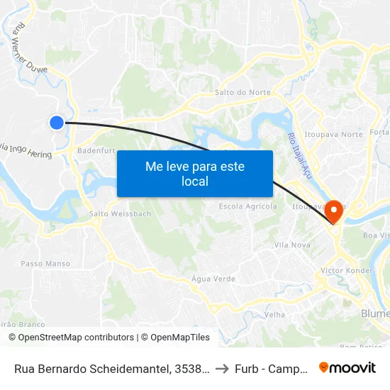 Rua Bernardo Scheidemantel, 3538-3556 to Furb - Campus 3 map