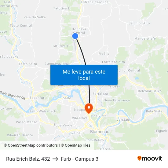 Rua Erich Belz, 432 to Furb - Campus 3 map
