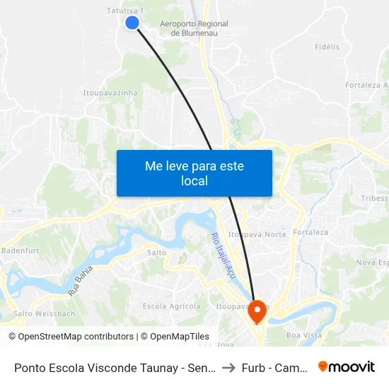 Ponto Escola Visconde Taunay - Sentido Bairro to Furb - Campus 3 map