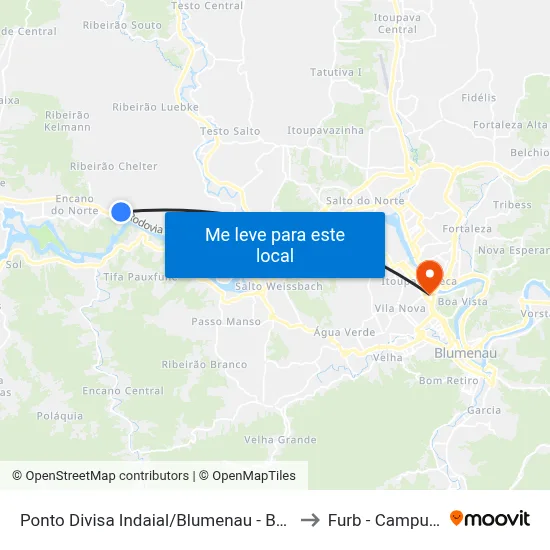 Ponto Divisa Indaial/Blumenau - Br-470 to Furb - Campus 3 map