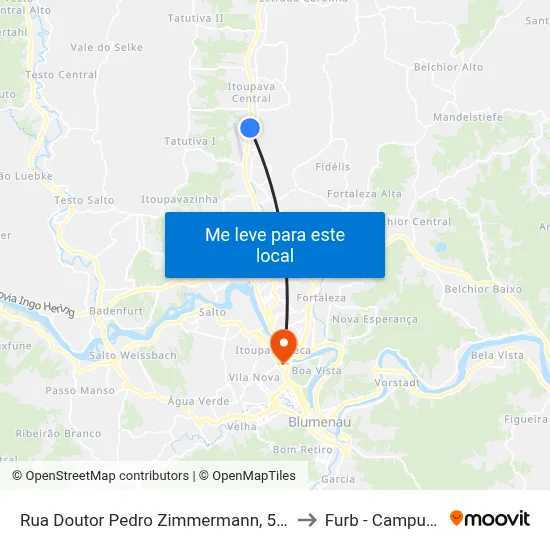 Rua Doutor Pedro Zimmermann, 5561 to Furb - Campus 3 map