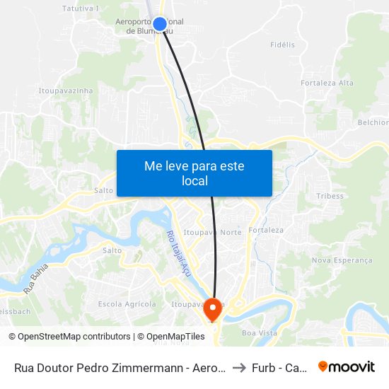Rua Doutor Pedro Zimmermann - Aeroporto Quero-Quero to Furb - Campus 3 map