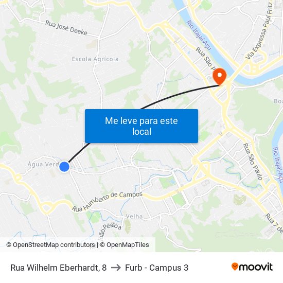 Rua Wilhelm Eberhardt, 8 to Furb - Campus 3 map