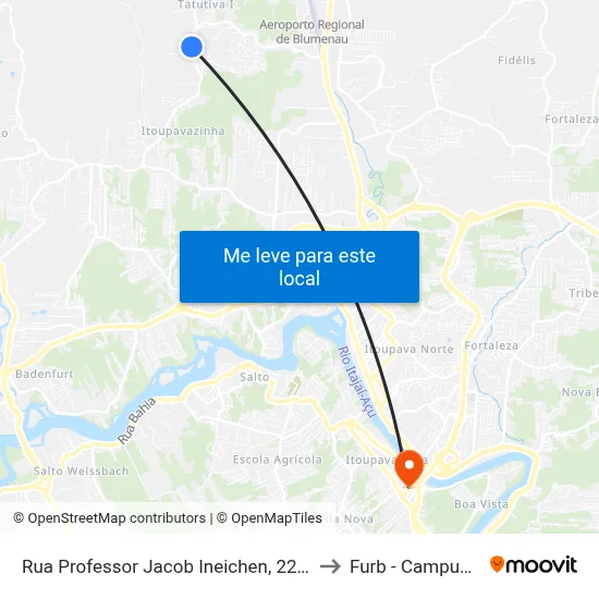 Rua Professor Jacob Ineichen, 2247 to Furb - Campus 3 map