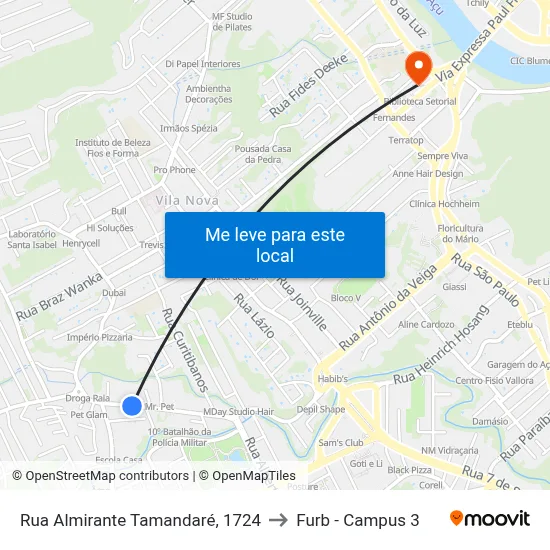 Rua Almirante Tamandaré, 1724 to Furb - Campus 3 map