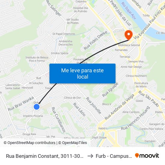 Rua Benjamin Constant, 3011-3013 to Furb - Campus 3 map