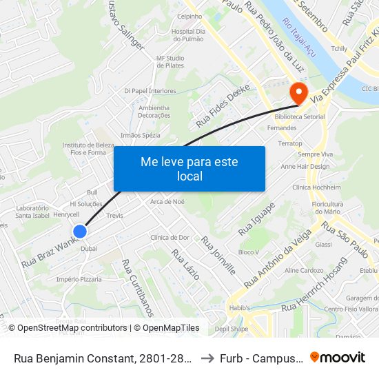 Rua Benjamin Constant, 2801-2829 to Furb - Campus 3 map
