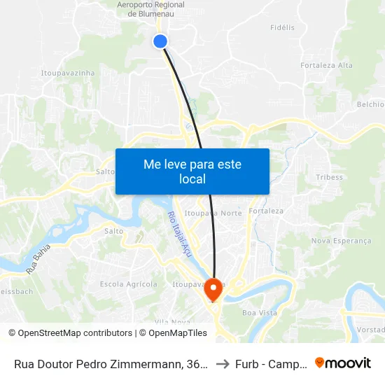 Rua Doutor Pedro Zimmermann, 3627-3691 to Furb - Campus 3 map