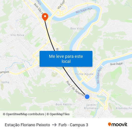 Estação Floriano Peixoto to Furb - Campus 3 map