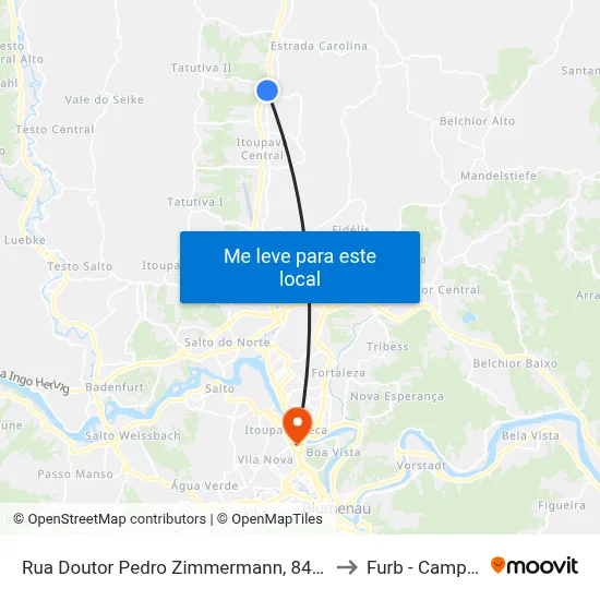 Rua Doutor Pedro Zimmermann, 8466-8538 to Furb - Campus 3 map