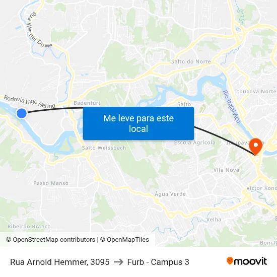 Rua Arnold Hemmer, 3095 to Furb - Campus 3 map