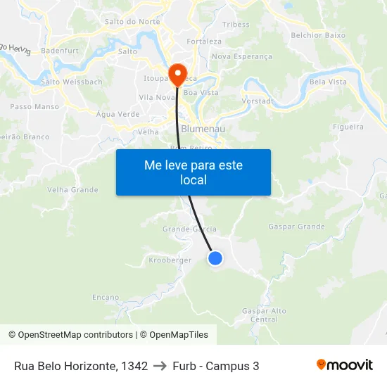 Rua Belo Horizonte, 1342 to Furb - Campus 3 map
