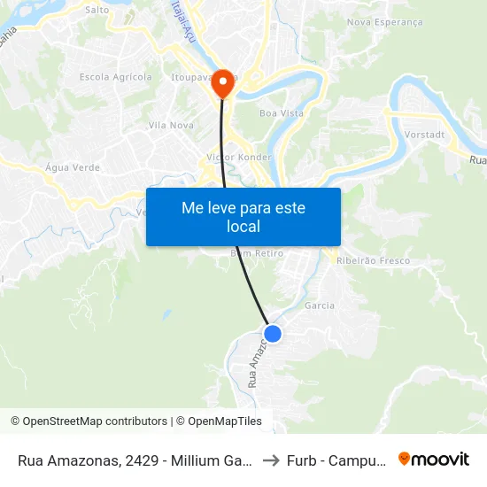 Rua Amazonas, 2429 - Millium Garcia to Furb - Campus 3 map