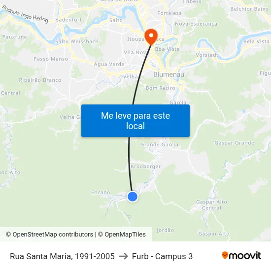 Rua Santa Maria, 1991-2005 to Furb - Campus 3 map