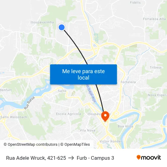 Rua Adele Wruck, 421-625 to Furb - Campus 3 map