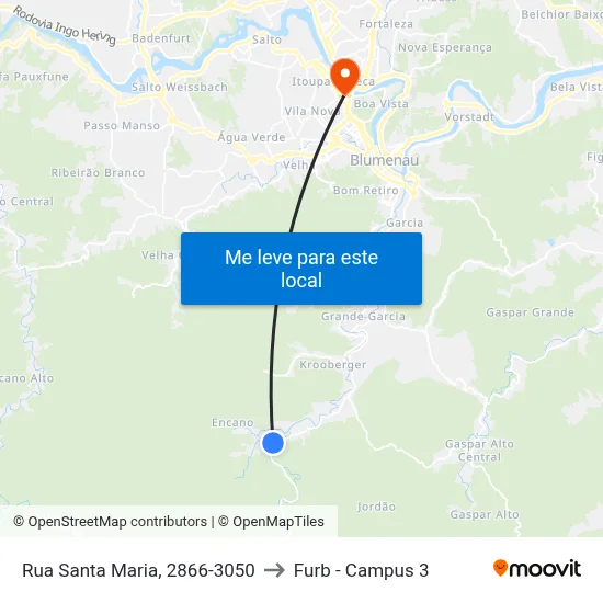 Rua Santa Maria, 2866-3050 to Furb - Campus 3 map