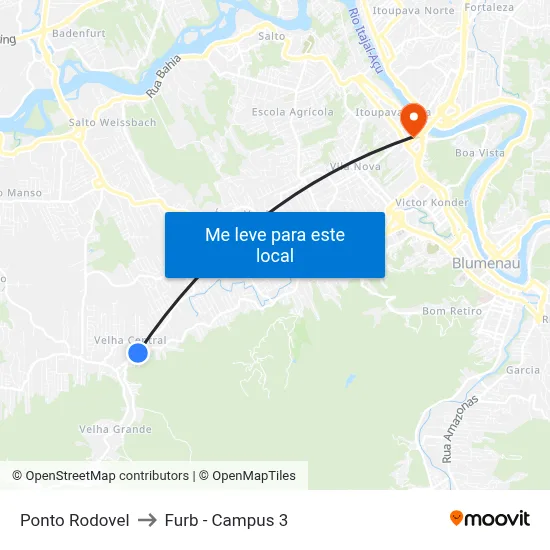 Ponto Rodovel to Furb - Campus 3 map