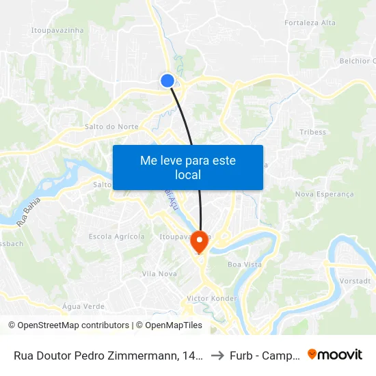 Rua Doutor Pedro Zimmermann, 1485-1541 to Furb - Campus 3 map