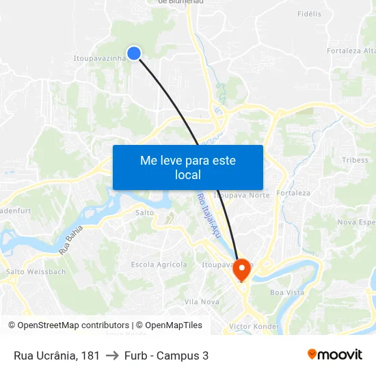 Rua Ucrânia, 181 to Furb - Campus 3 map