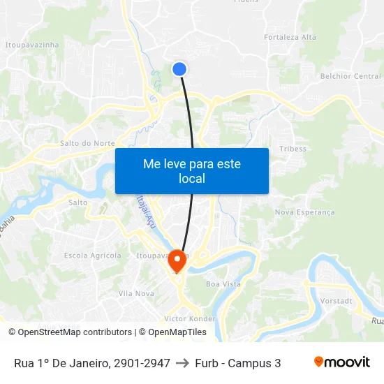 Rua 1º De Janeiro, 2901-2947 to Furb - Campus 3 map