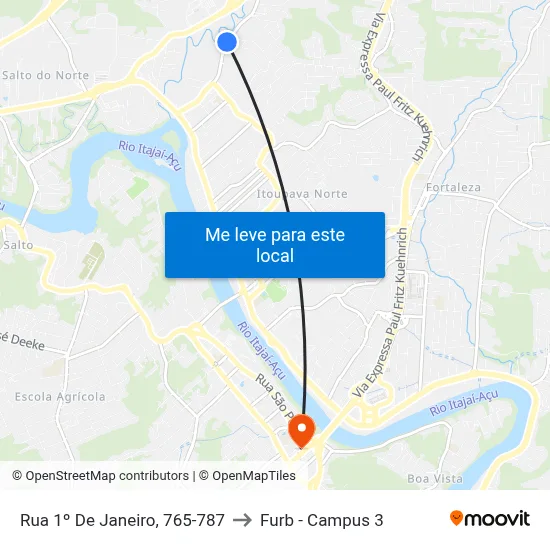 Rua 1º De Janeiro, 765-787 to Furb - Campus 3 map