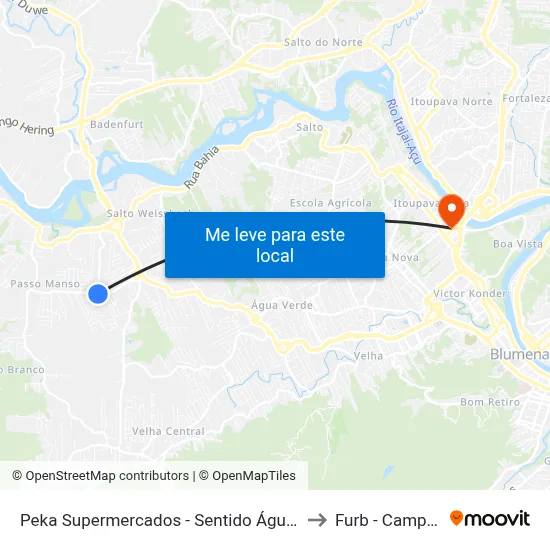 Peka Supermercados - Sentido Água Verde to Furb - Campus 3 map