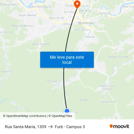Rua Santa Maria, 1309 to Furb - Campus 3 map