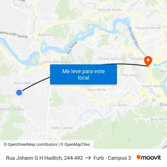 Rua Johann G H Hadlich, 244-492 to Furb - Campus 3 map