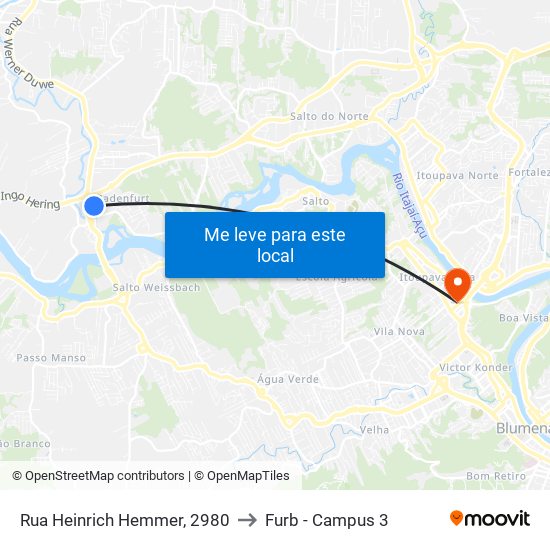 Rua Heinrich Hemmer, 2980 to Furb - Campus 3 map