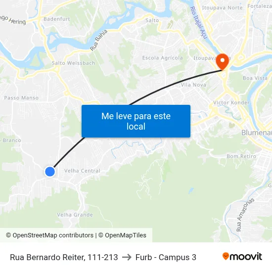 Rua Bernardo Reiter, 111-213 to Furb - Campus 3 map