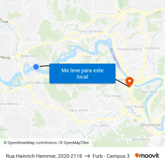 Rua Heinrich Hemmer, 2020-2118 to Furb - Campus 3 map