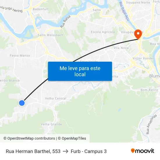 Rua Herman Barthel, 553 to Furb - Campus 3 map