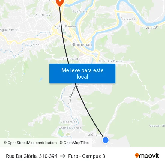 Rua Da Glória, 310-394 to Furb - Campus 3 map