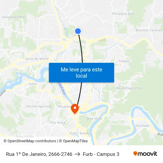 Rua 1º De Janeiro, 2666-2746 to Furb - Campus 3 map