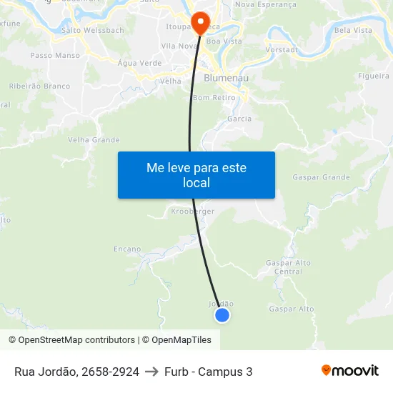 Rua Jordão, 2658-2924 to Furb - Campus 3 map