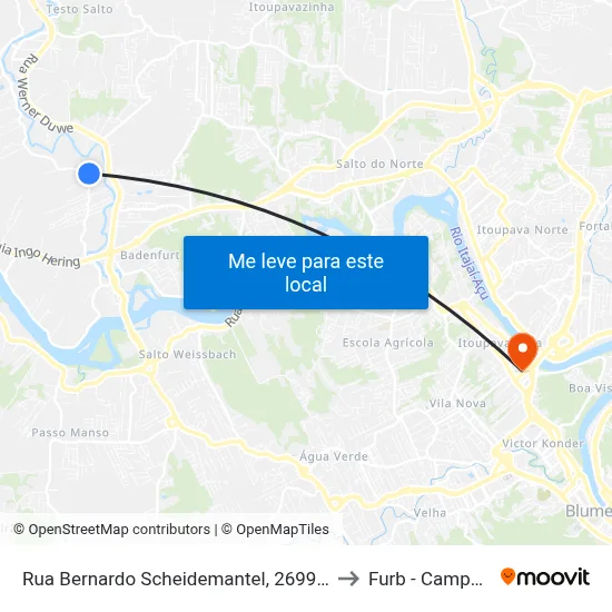 Rua Bernardo Scheidemantel, 2699-2895 to Furb - Campus 3 map