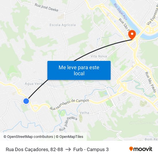Rua Dos Caçadores, 82-88 to Furb - Campus 3 map