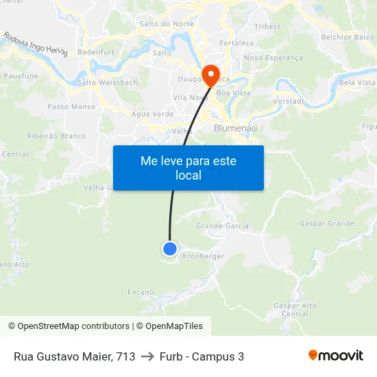 Rua Gustavo Maier, 713 to Furb - Campus 3 map