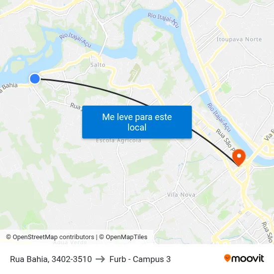 Rua Bahia, 3402-3510 to Furb - Campus 3 map
